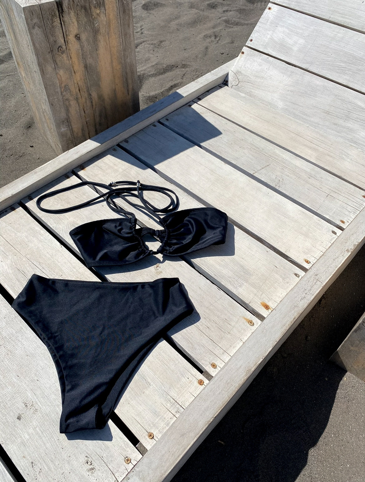 Bikini palm negro triángulo  + Calzón alto sin costuras