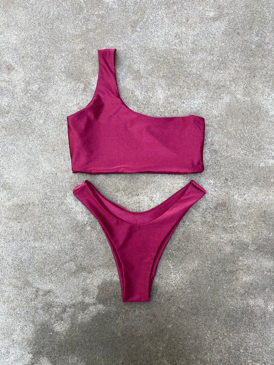 Bikini peto un hombro uva y calzón sin costuras
